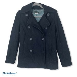 J.Crew Melton Pea Coat Jacket black size XS wool #66565